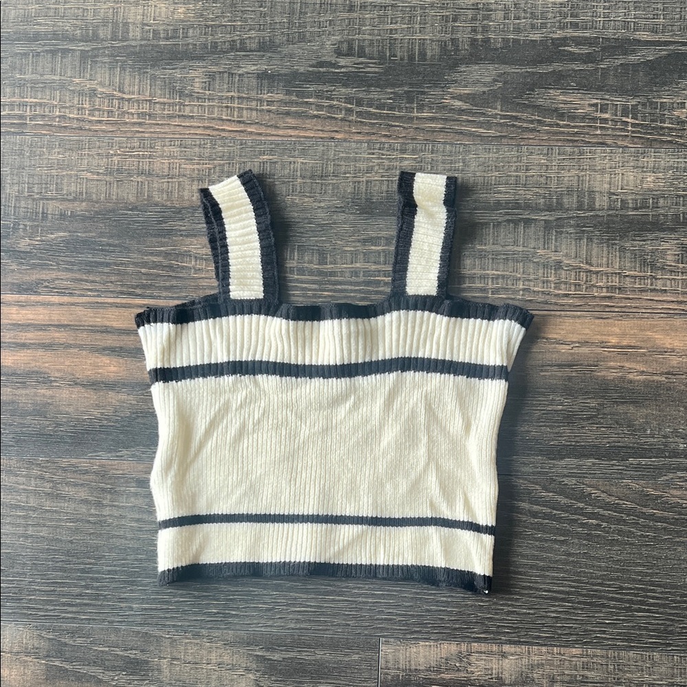 Ribbed Stripe Crop Tank Top - Black & Cream